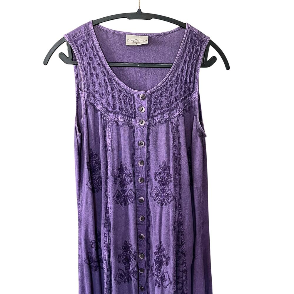 Holy Clothing Purple Boho Chic Peasant Sundress Size Large - Picture 2 of 9